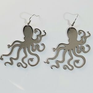 Large Octopus Squid Silver Earrings